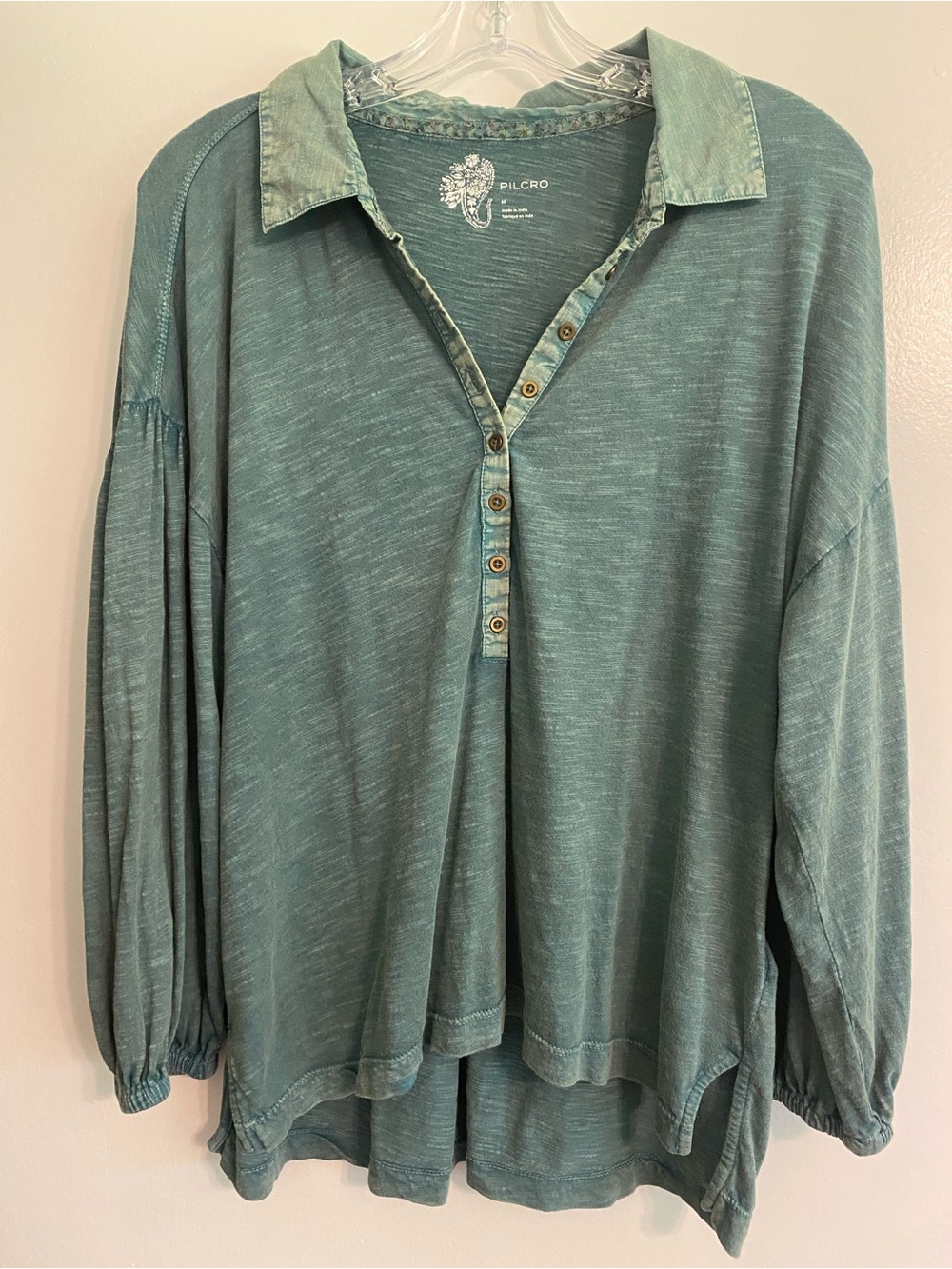 Pilcro X Anthroplogie Green Half Button Collared Top- Size M